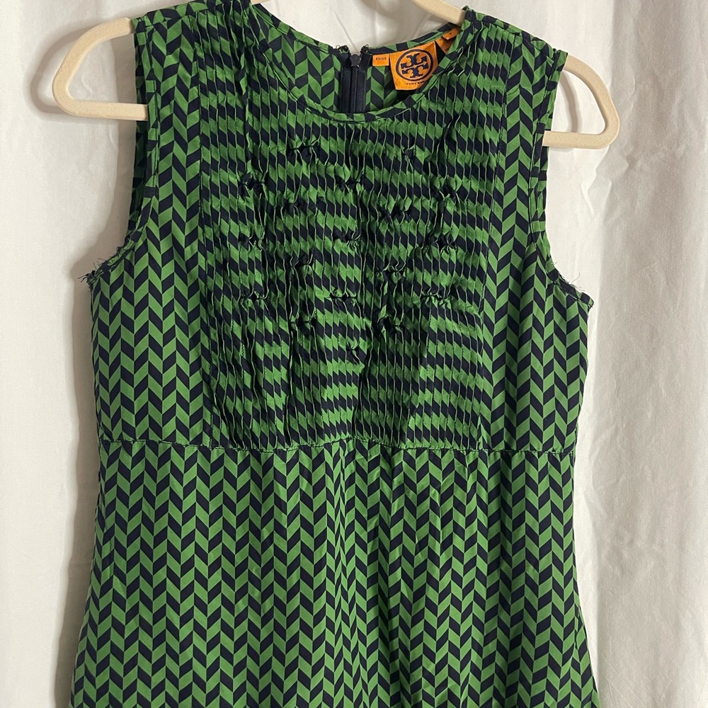 Tory Burch Green Blue Pleated Ruffled Blouse